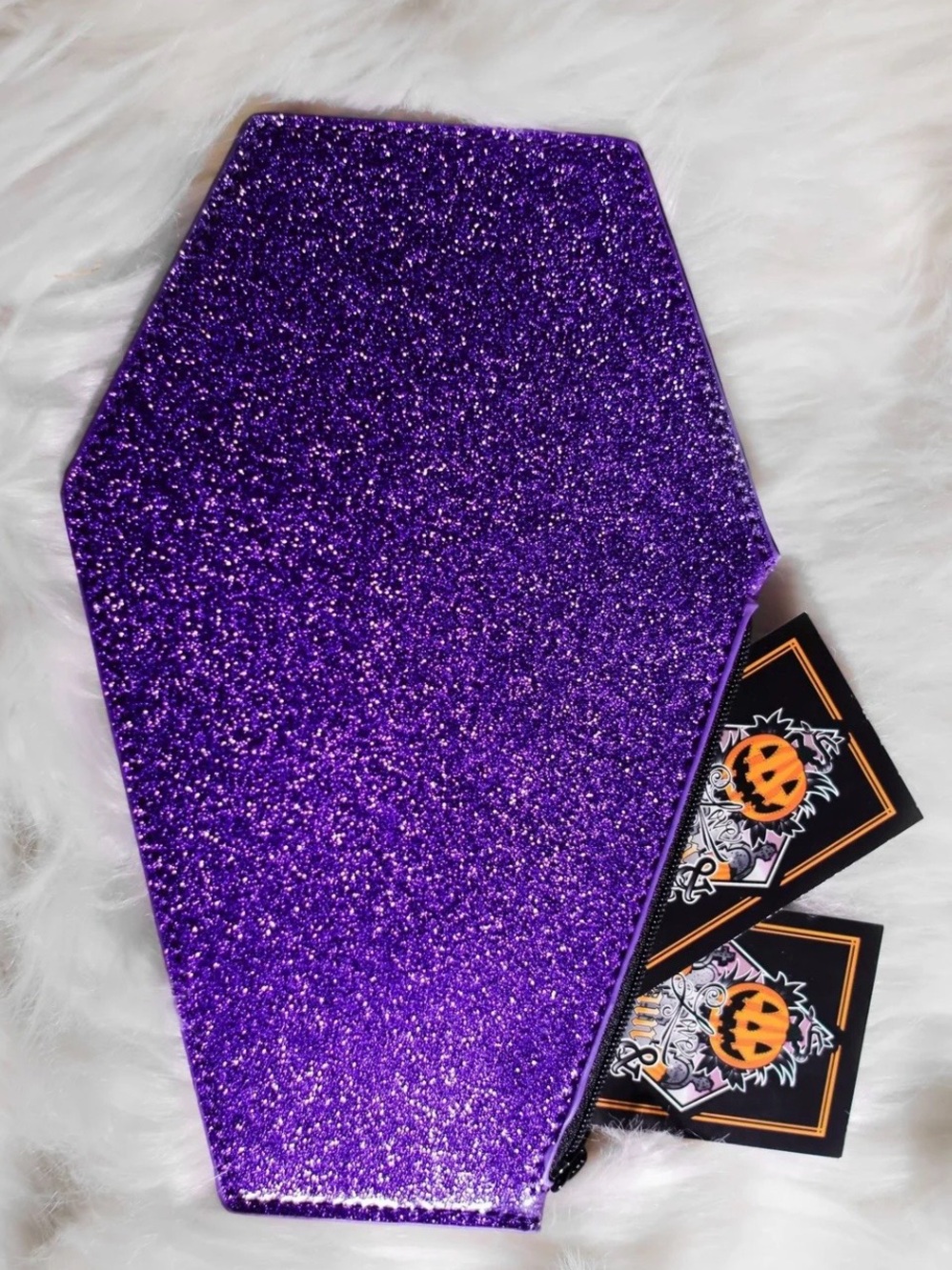 NWOT Pumpkin Kult: Purple Glitter Coffin Shaped Coin Purse | Mini Clutch